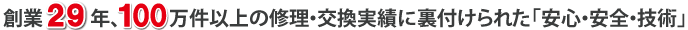 創業29年、168万件の修理・交換実績に裏付けられた「安心・安全・技術」